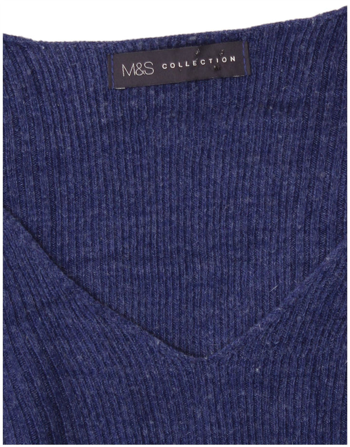 Maglione maglione con scollo a V da donna Marks & Spencer UK 14 Blu medio screziato