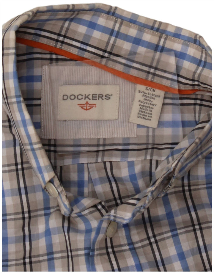 DOCKERS Mens Short Sleeve Shirt Small Blue Check Cotton