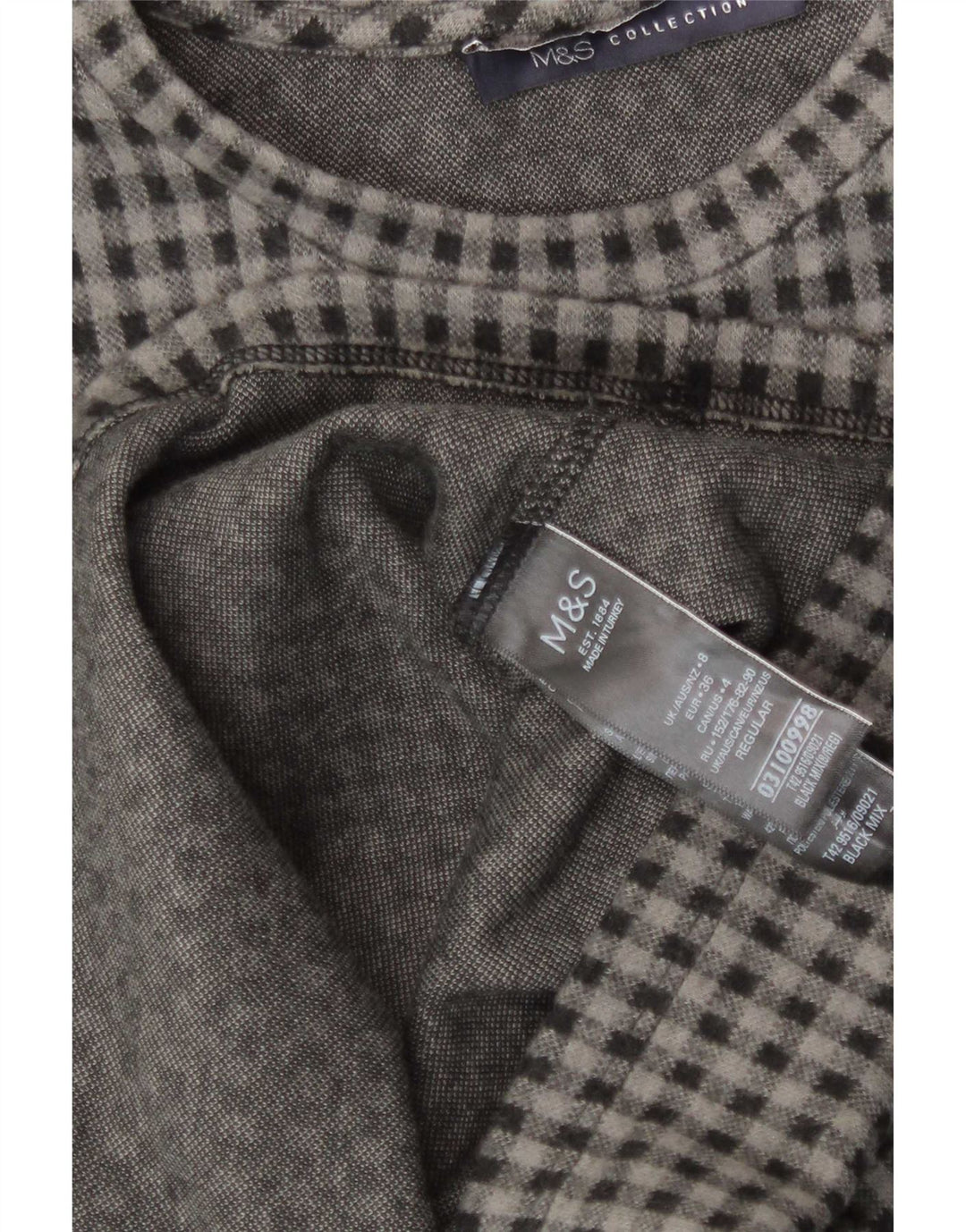 Abito a trapezio con maniche a 3/4 da donna Marks & Spencer UK 8 piccolo a quadretti neri