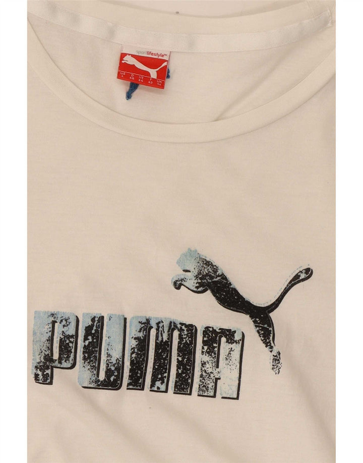 T-shirt grafica da donna Puma UK 14 grande bianca