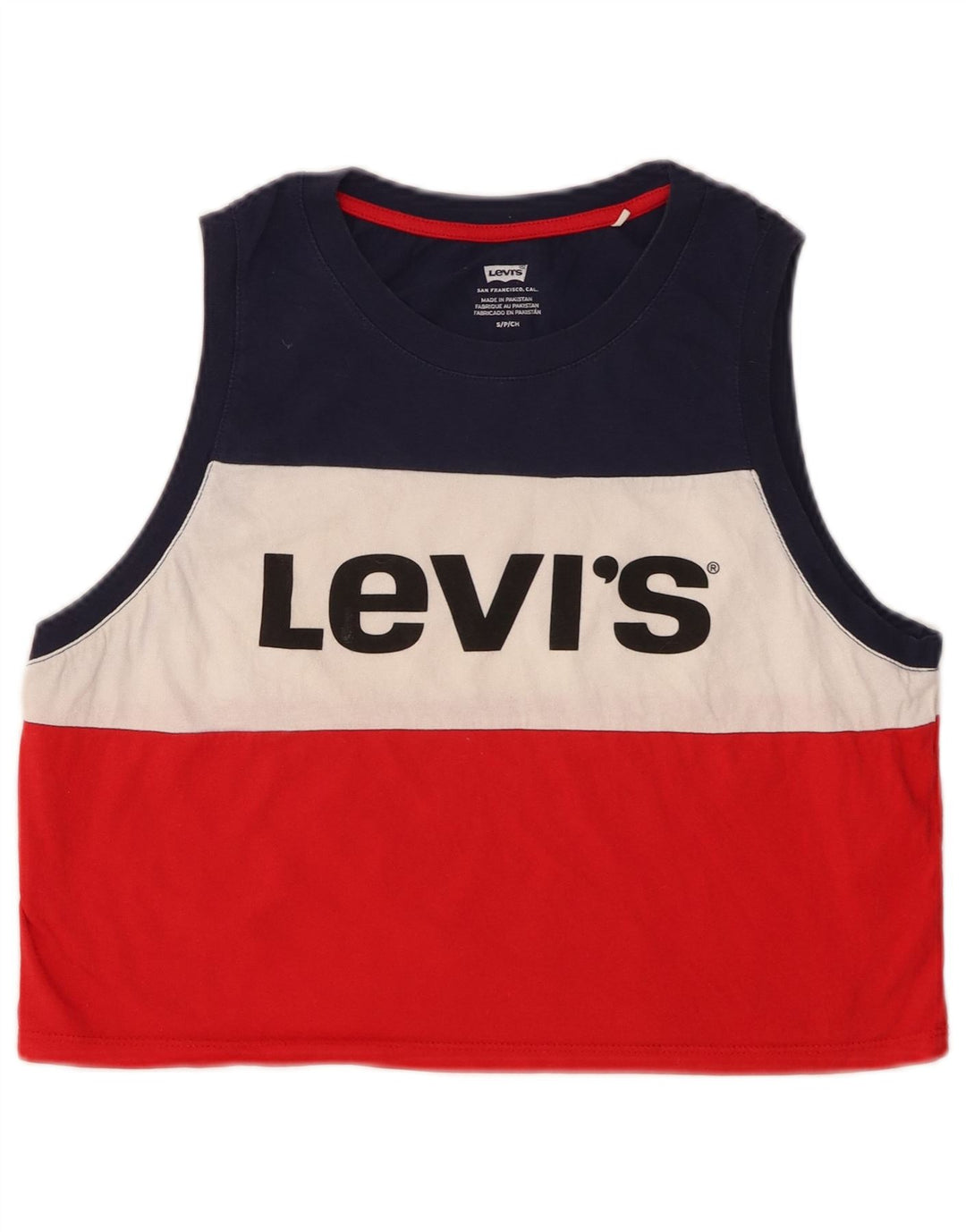 LEVI'S Canottiera grafica da donna corta UK 10 piccola a righe multicolore