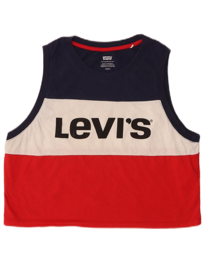 LEVI'S Canottiera grafica da donna corta UK 10 piccola a righe multicolore