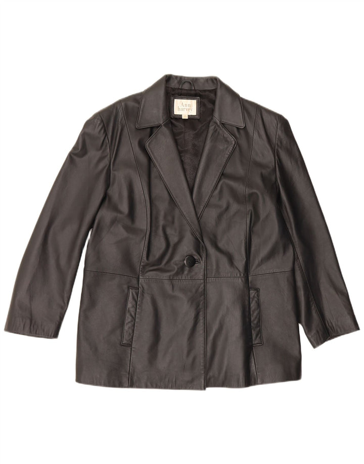 Giacca blazer in pelle da donna a 1 bottone Ann Harvey UK 20 2XL Nera