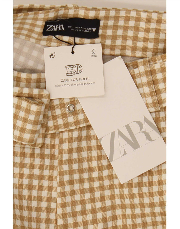 Pantaloni caldi a vita alta da donna Zara piccoli W26 poliestere a quadretti beige