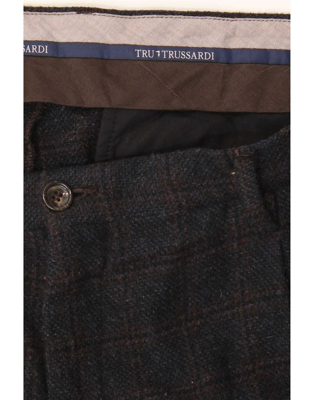 Pantaloni da Abito Dritti Trussardi Uomo W38 L33 Blu Navy a Quadri