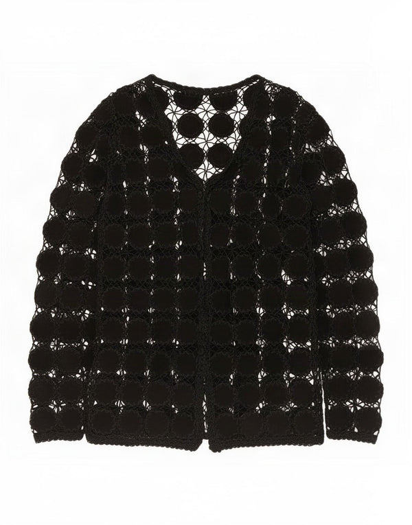 Vintage Womens See Through Crochet Cardigan Top UK 14 Medium Black