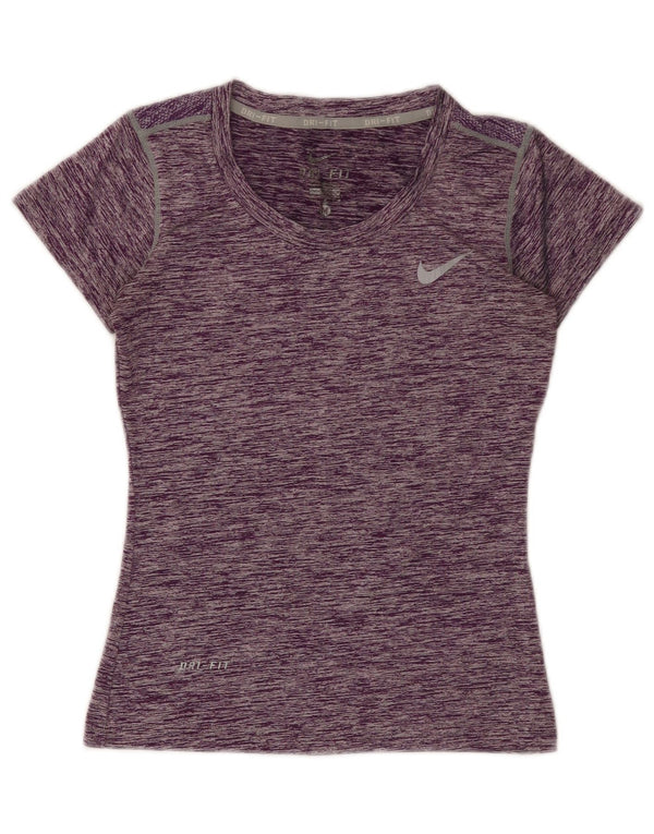 T-shirt Nike Dri Fit da donna, taglia UK 12, poliestere chiazzato viola medio