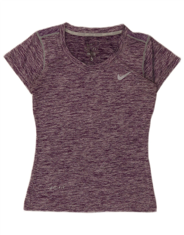 T-shirt Nike Dri Fit da donna, taglia UK 12, poliestere chiazzato viola medio