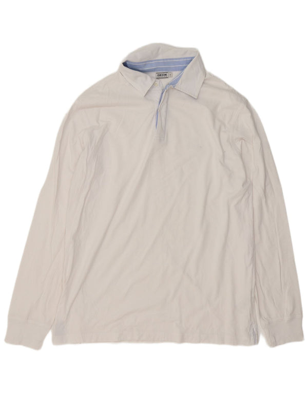 Polo Geox da uomo Respira a maniche lunghe XL in cotone bianco