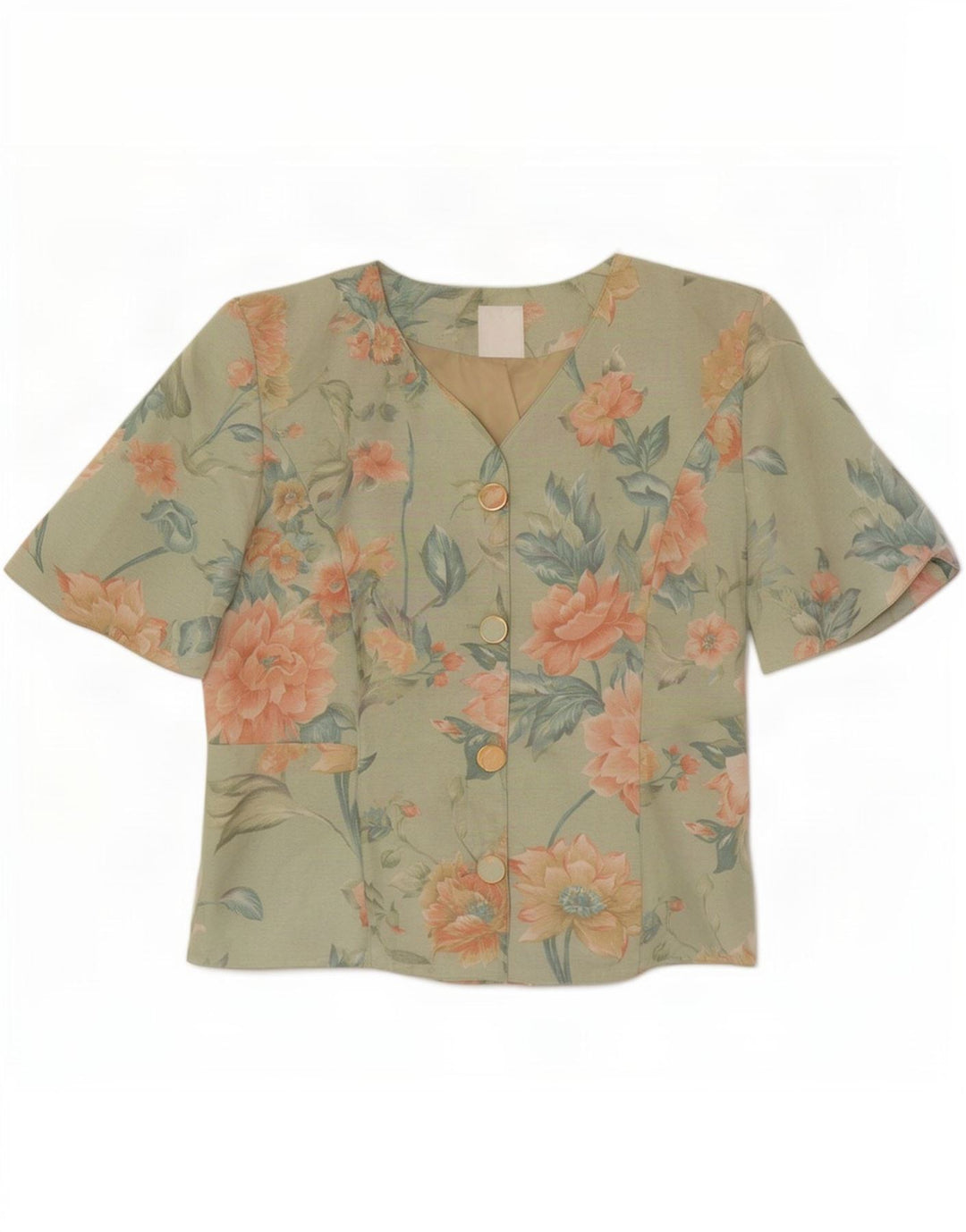 Giacca blazer da donna a maniche corte a 3 bottoni Clover UK 12 Verde medio floreale