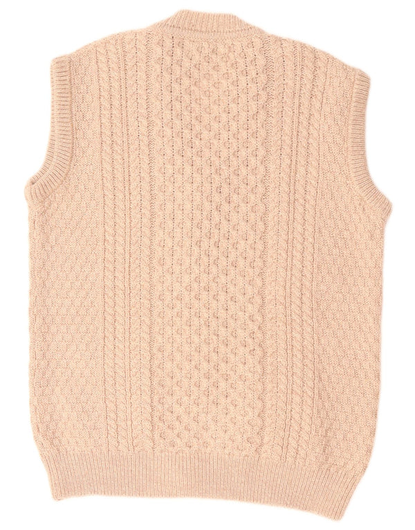 Maglione cardigan senza maniche da uomo originale Aran CO. 2XL lana merino beige