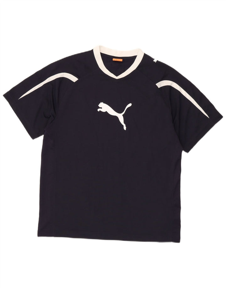 T-shirt grafica da uomo PUMA Top medio in poliestere color block blu navy