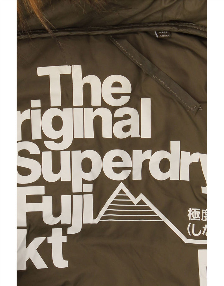 Cappotto imbottito con cappuccio da donna Superdry UK 14 nylon kaki medio