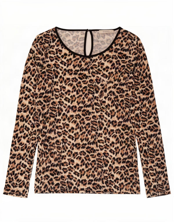 Camicetta a maniche lunghe da donna Oasis UK 12 Viscosa con stampa animalier marrone medio