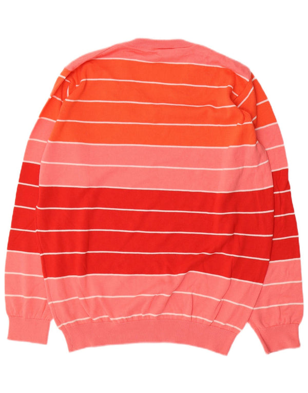Maglione maglione da uomo con scollo a V Lacoste taglia 5 grande cotone a righe rosa