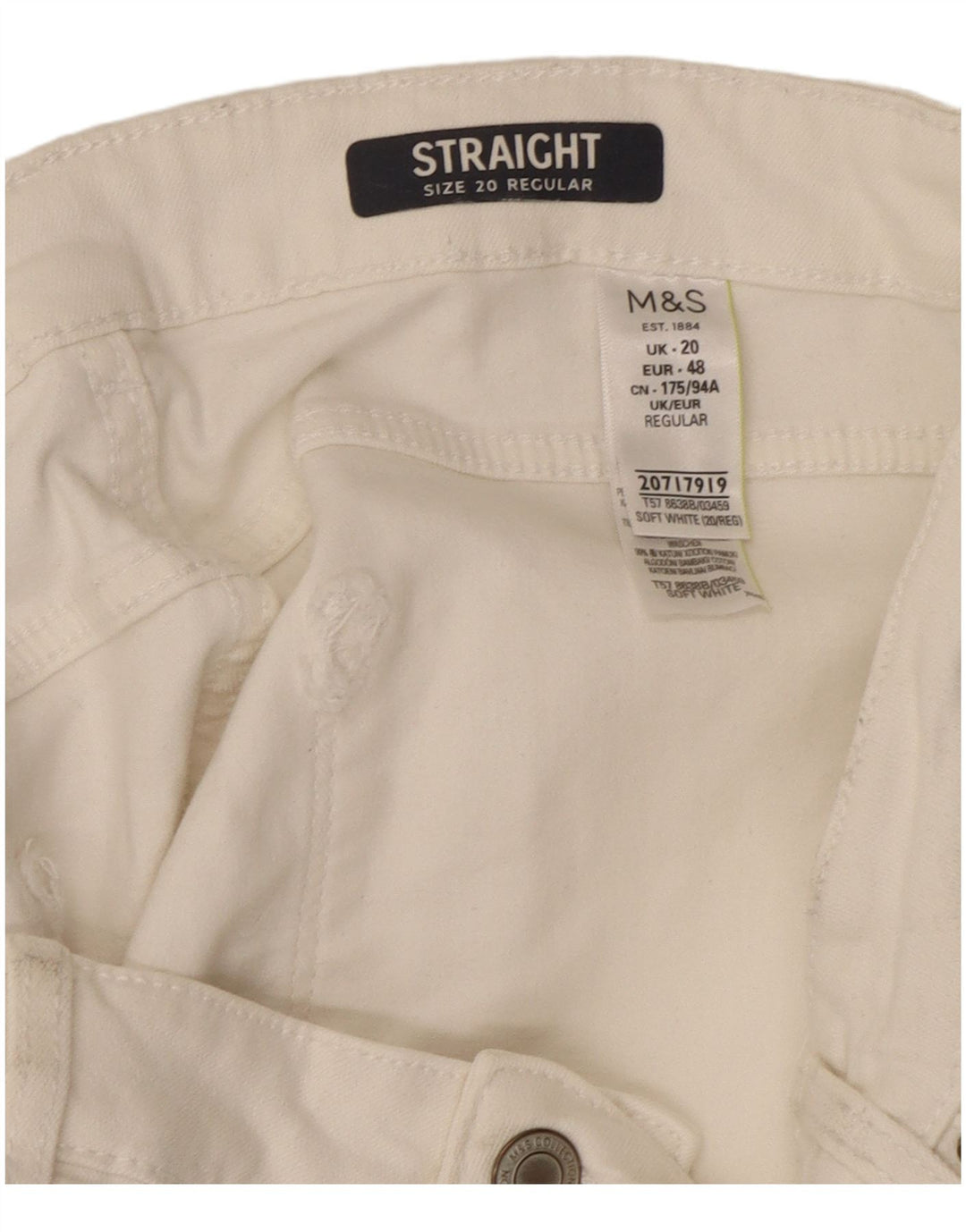 Jeans dritti regolari da donna Marks & Spencer UK 20 2XL W40 L29 Bianco