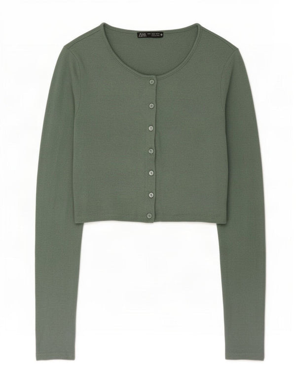 Maglione cardigan corto da donna Zara UK 12 verde medio