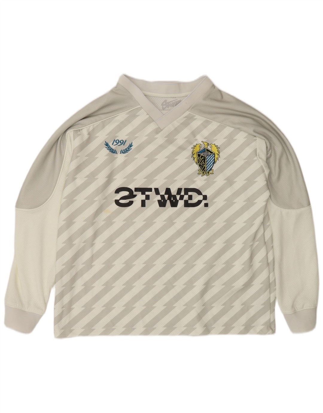 STWD Top da uomo con vestibilità ampia e grafica a maniche lunghe, piccolo, bianco sporco, geometrico