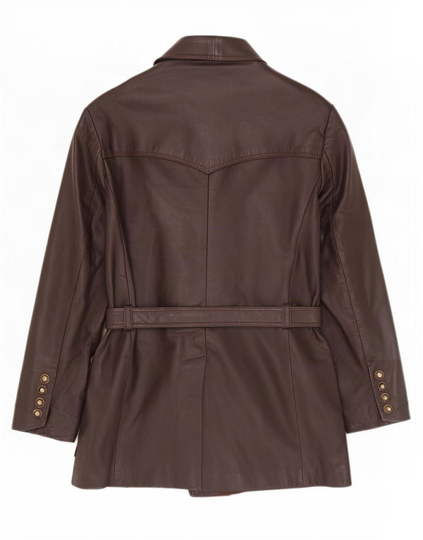 Cappotto in pelle vintage da donna UK 12 Marrone medio