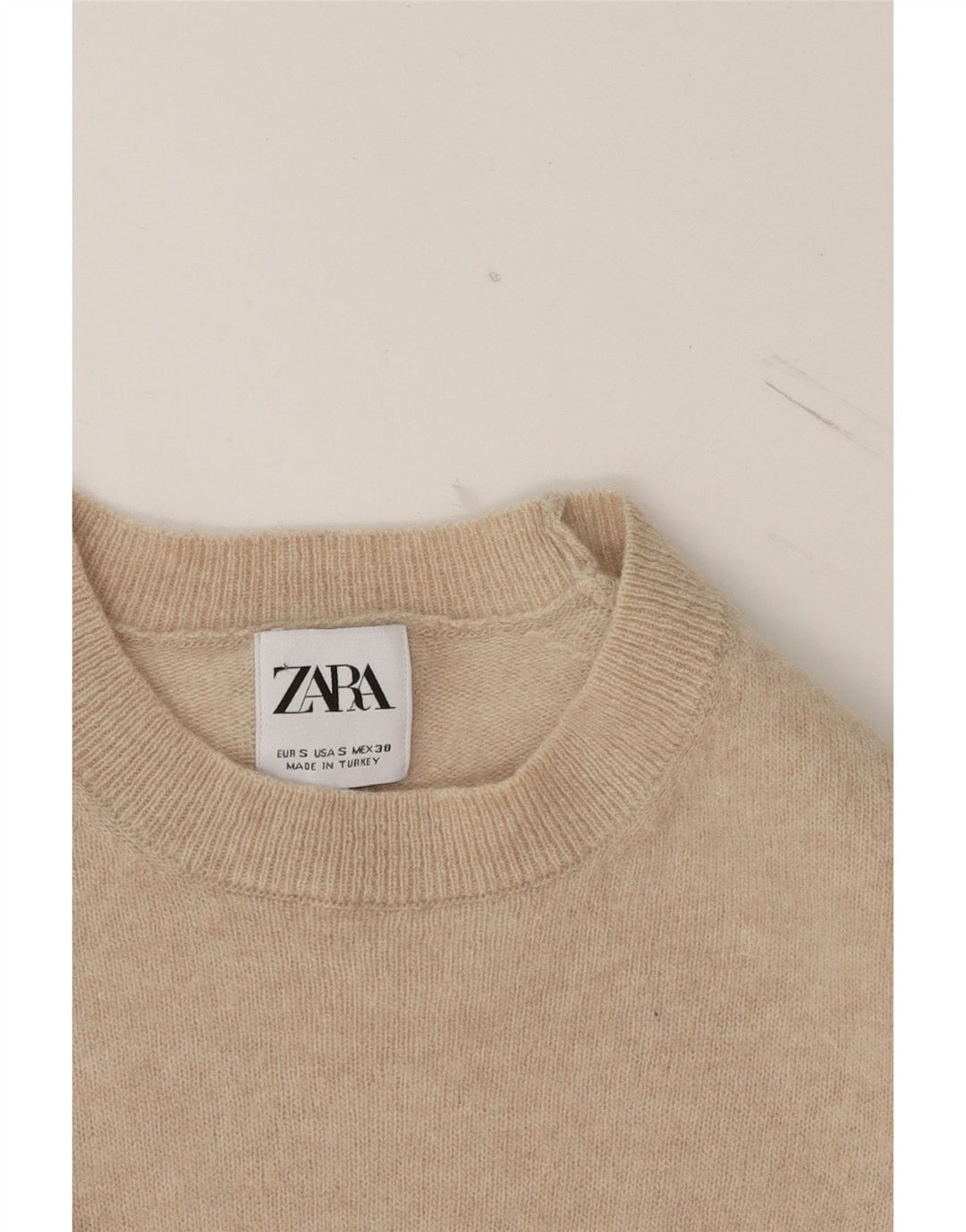 ZARA Womens Crew Neck Jumper Sweater UK 10 Small Beige Vintage Zara and Second-Hand Zara from Messina Hembry 