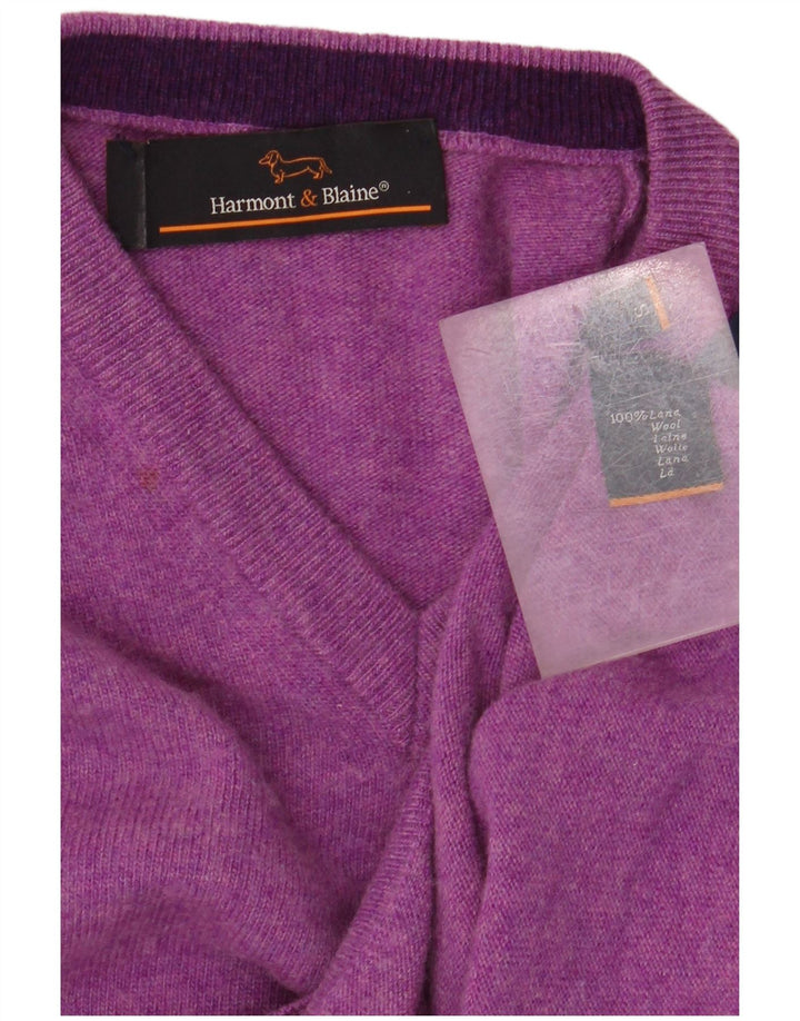 HARMONT & BLAINE Maglione da uomo con scollo a V piccolo in lana viola