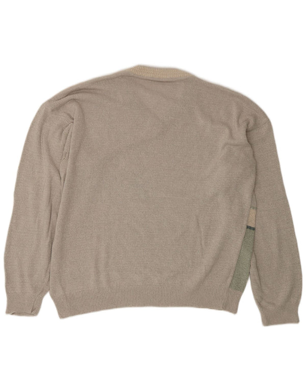 Maglione vintage da uomo con scollo a V IT 58 2XL Verde geometrico