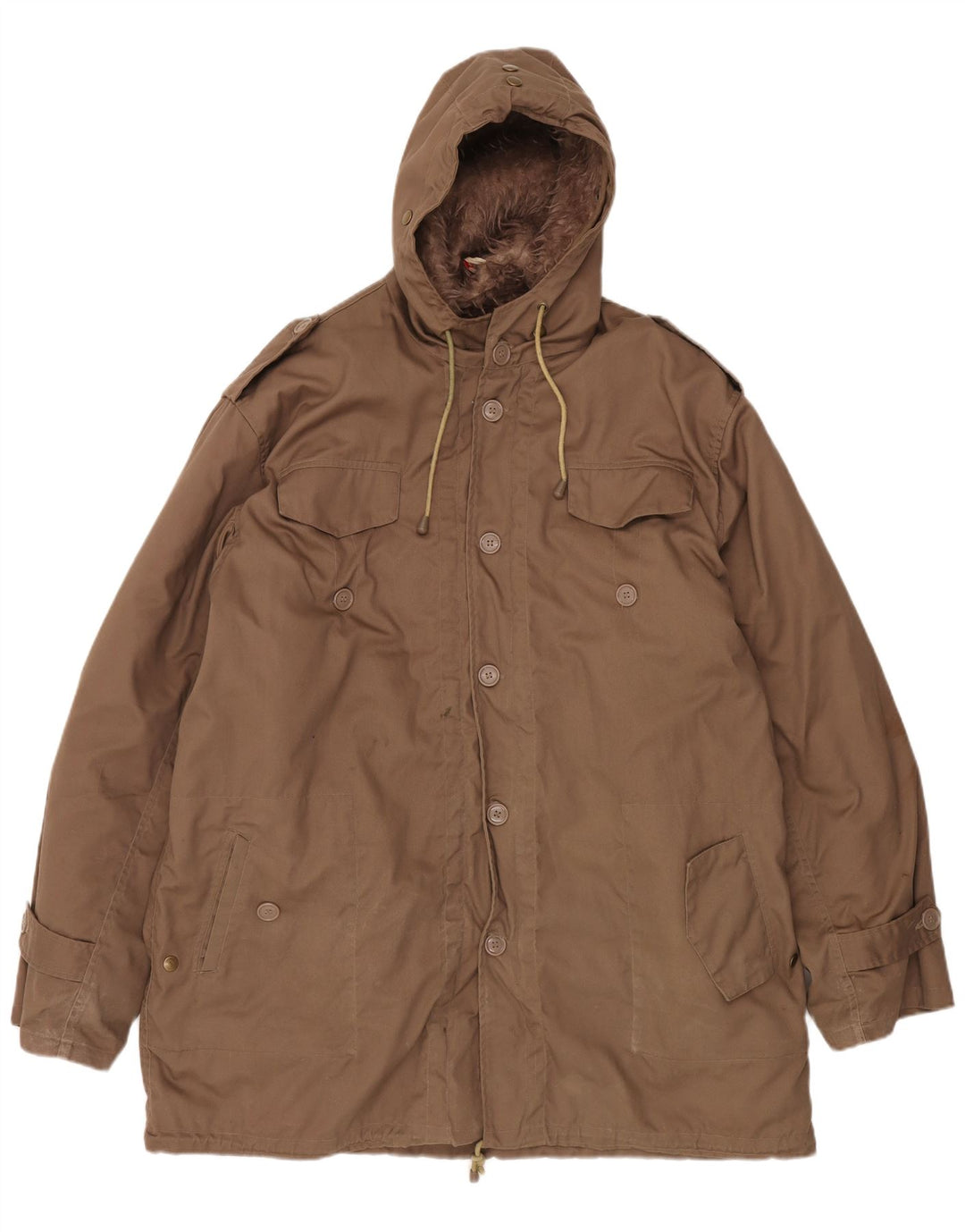 Giacca parka con cappuccio da uomo VINTAGE UK 42 XL poliestere marrone