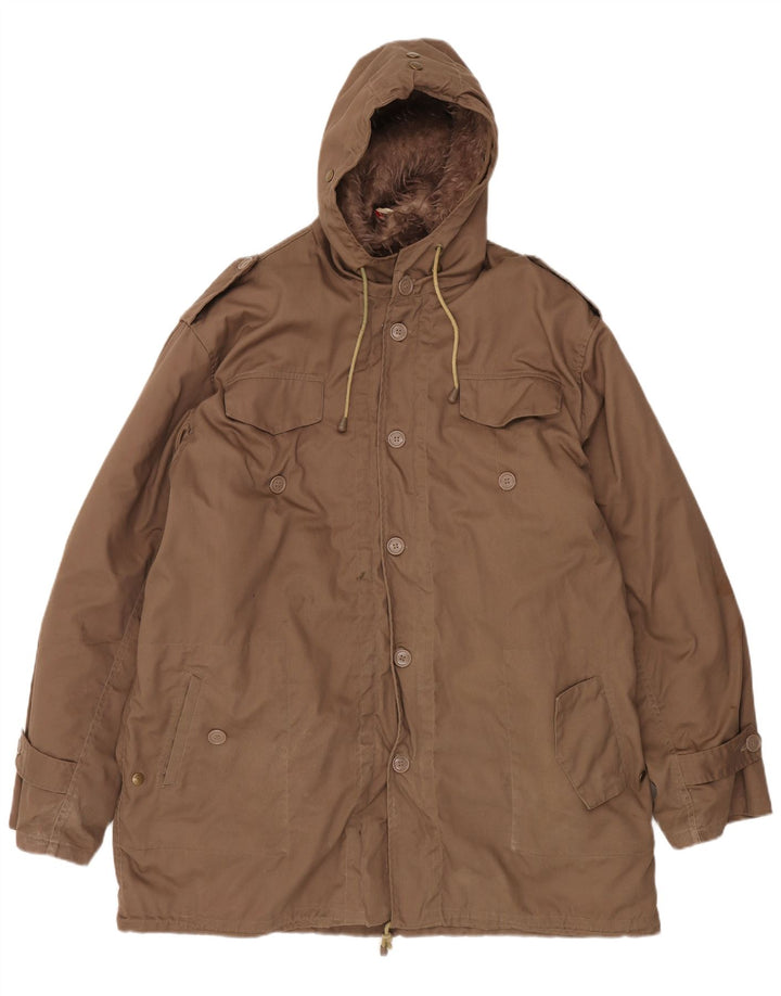 Giacca parka con cappuccio da uomo VINTAGE UK 42 XL poliestere marrone