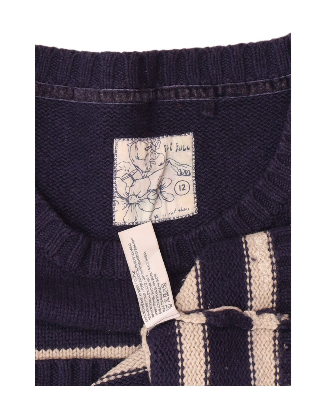 FAT FACE Maglione da donna con scollo a barchetta UK 12 Medio a righe blu navy