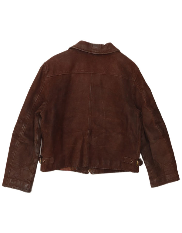 Giacca in pelle da donna vintage UK 14 in pelle marrone medio