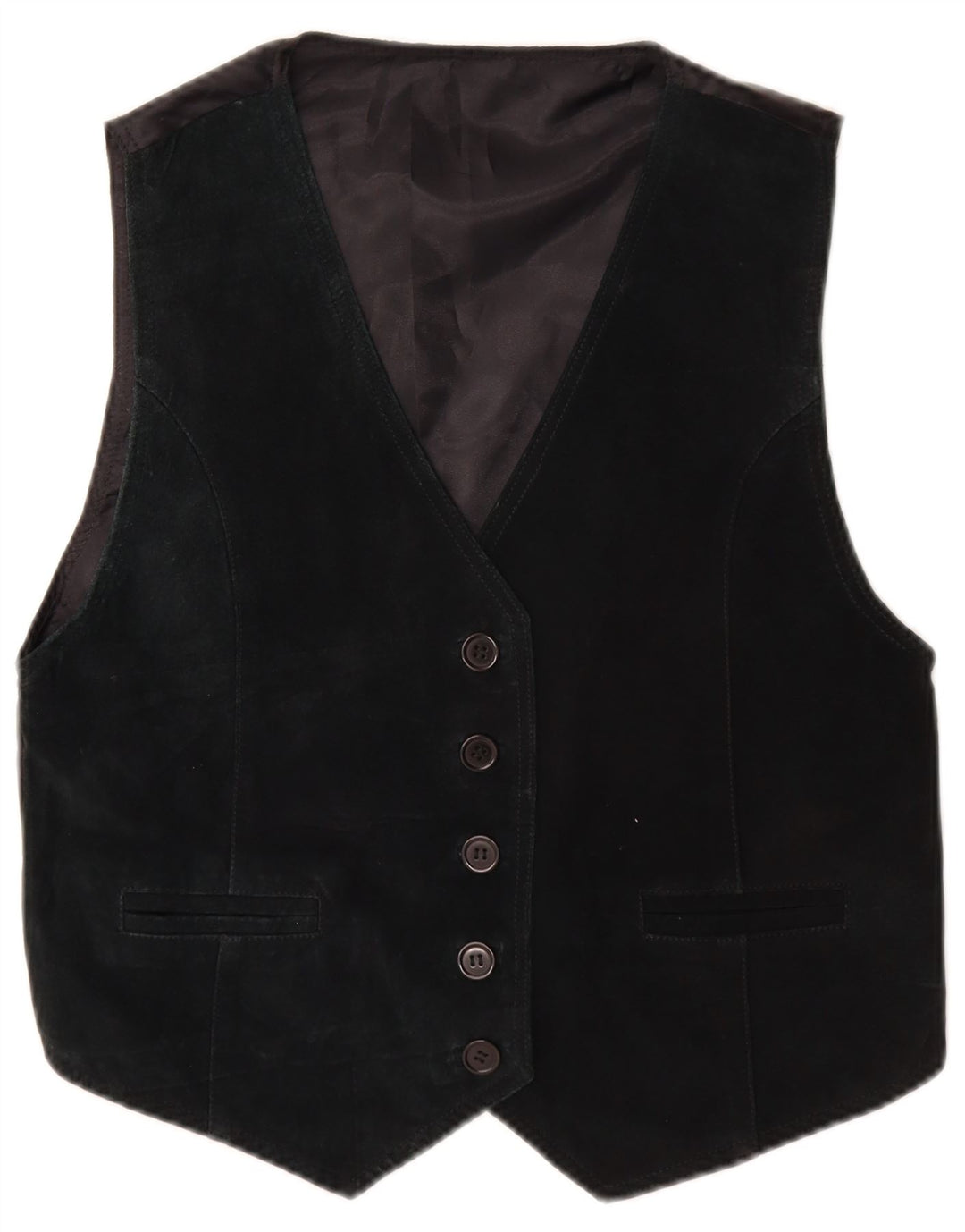 Gilet vintage in pelle scamosciata da donna UK 10 piccolo in pelle nera