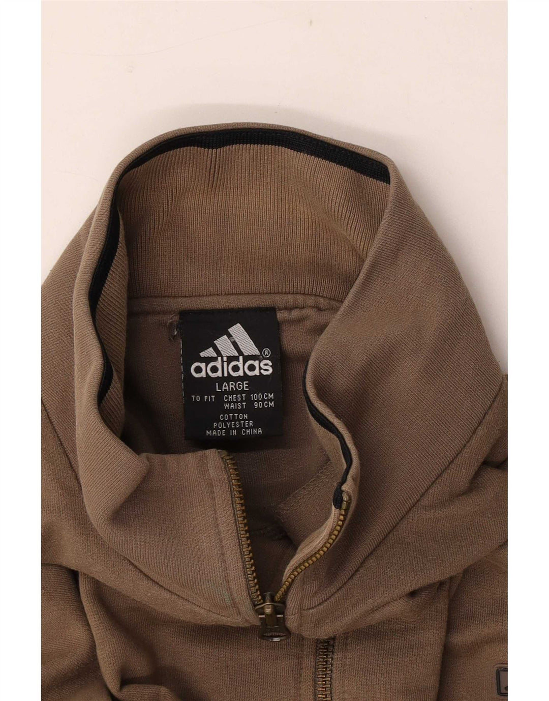 Felpa Adidas da uomo con zip sul collo, maglione grande, marrone