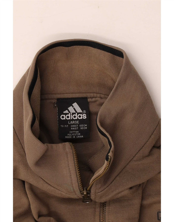 Felpa Adidas da uomo con zip sul collo, maglione grande, marrone
