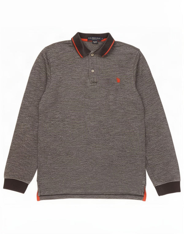 Polo Assn. Polo da uomo a manica lunga piccola in cotone mélange grigio