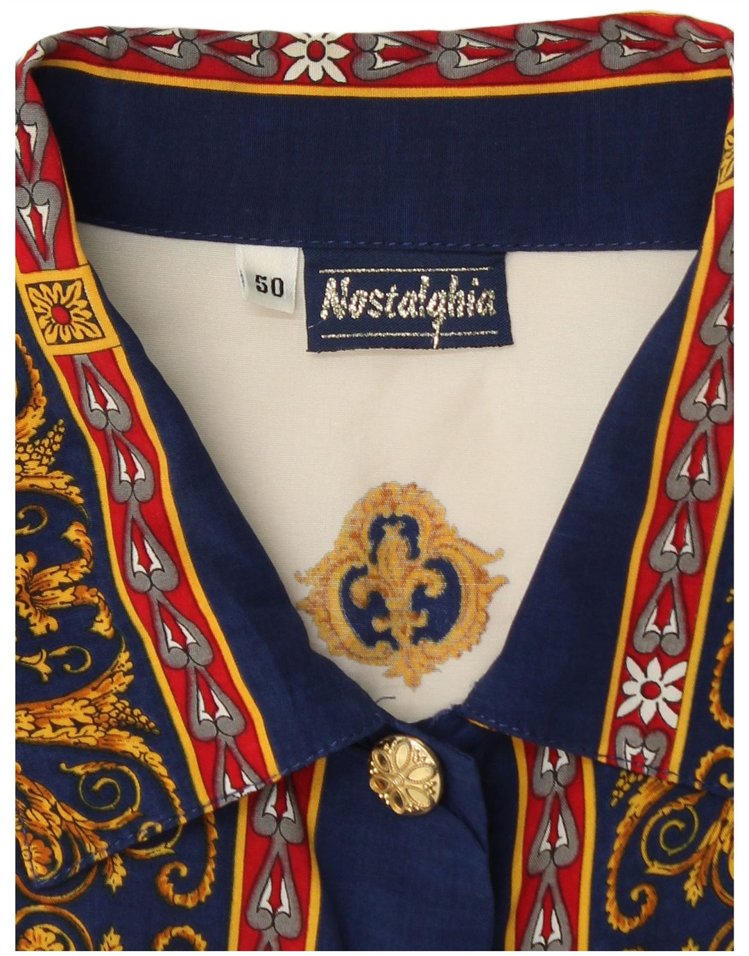 Camicia Donna VINTAGE Fantasia Astratta IT 50 XL Viscosa Bianca