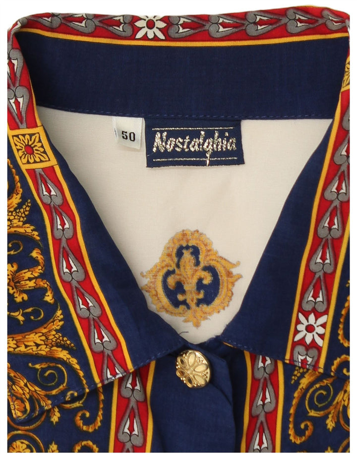 Camicia Donna VINTAGE Fantasia Astratta IT 50 XL Viscosa Bianca