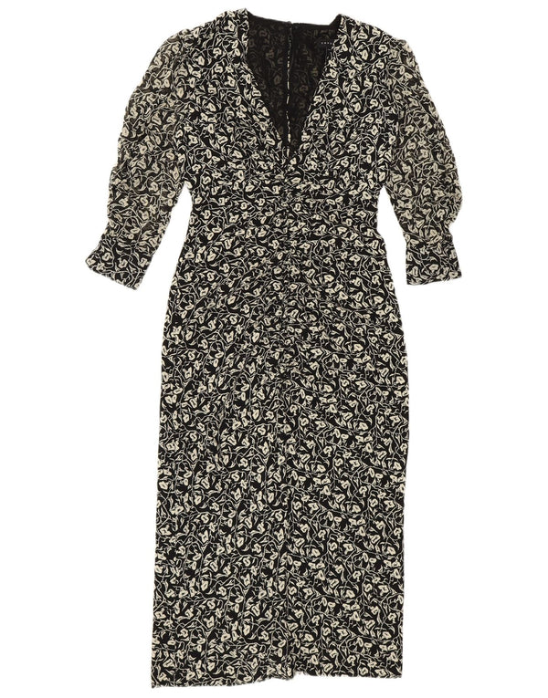 Topshop Abito lungo da donna Petite con maniche a 3/4 UK 4 XS Poliestere floreale nero