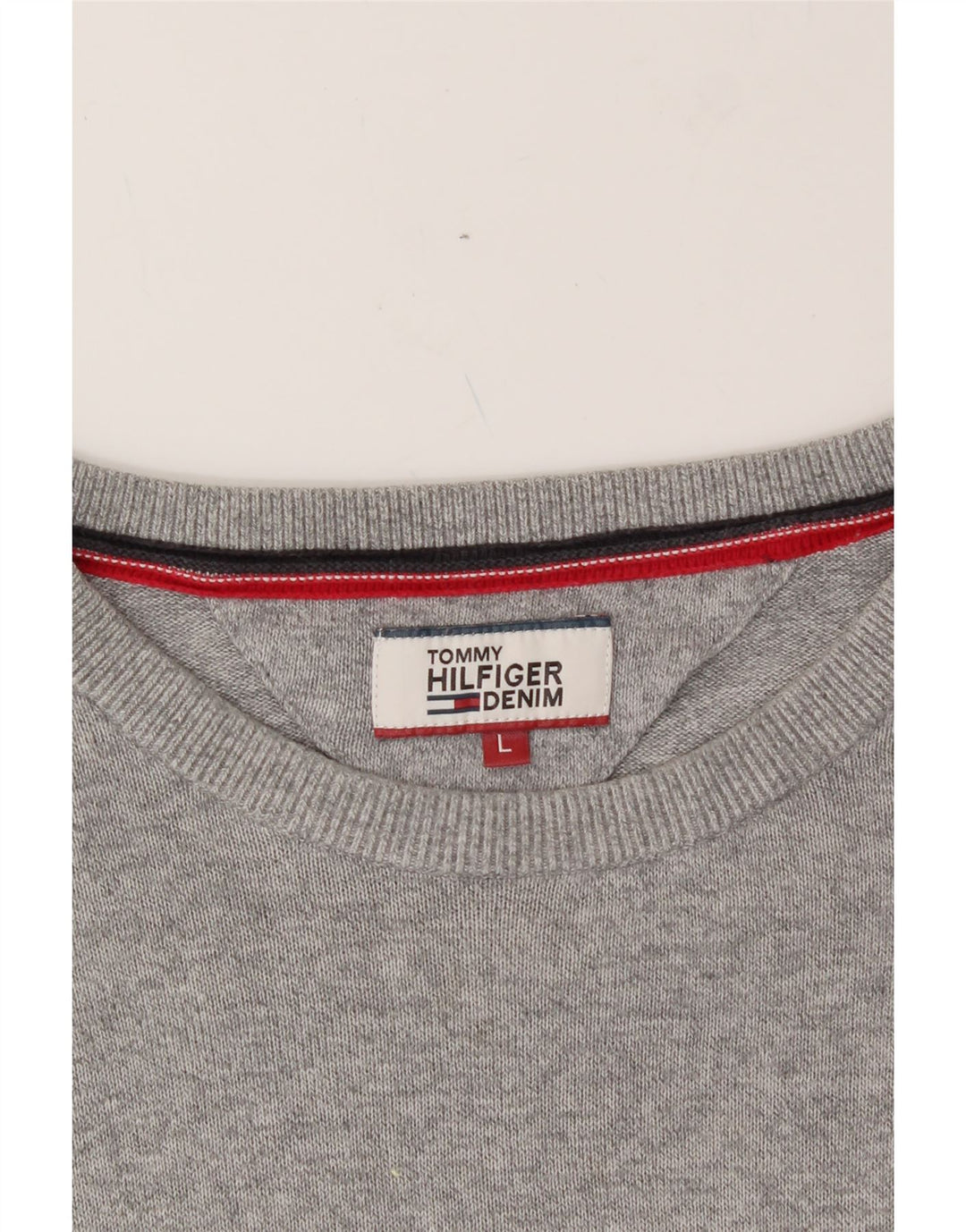 TOMMY HILFIGER Mens Boat Neck Jumper Sweater Large Grey Cotton Vintage Tommy Hilfiger and Second-Hand Tommy Hilfiger from Messina Hembry 