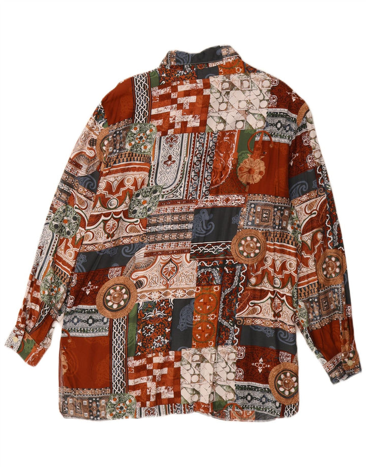 Camicia lunga da donna vintage UK 14 Viscosa patchwork multicolore grande