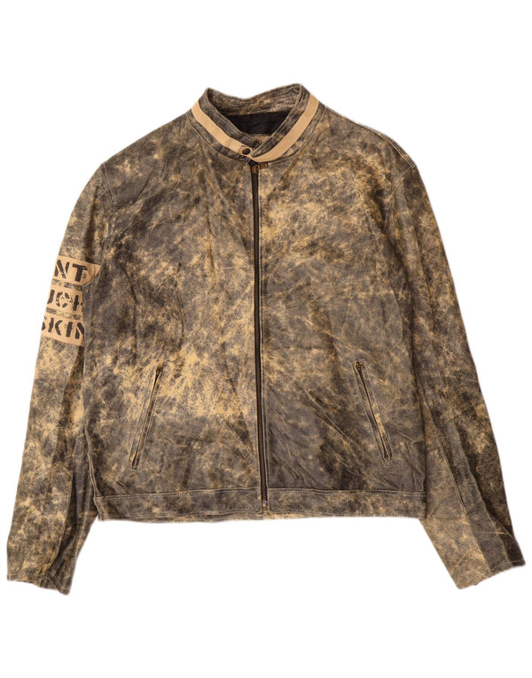 Giacca in pelle grafica da uomo Bata IT 52 XL in pelle grigia