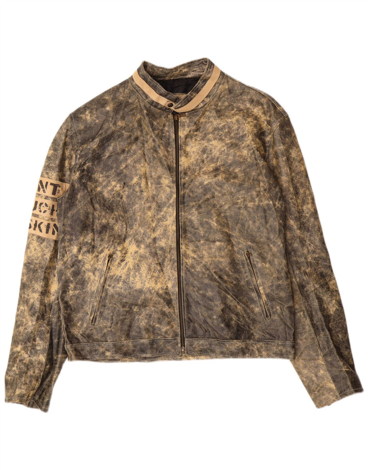 Giacca in pelle grafica da uomo Bata IT 52 XL in pelle grigia