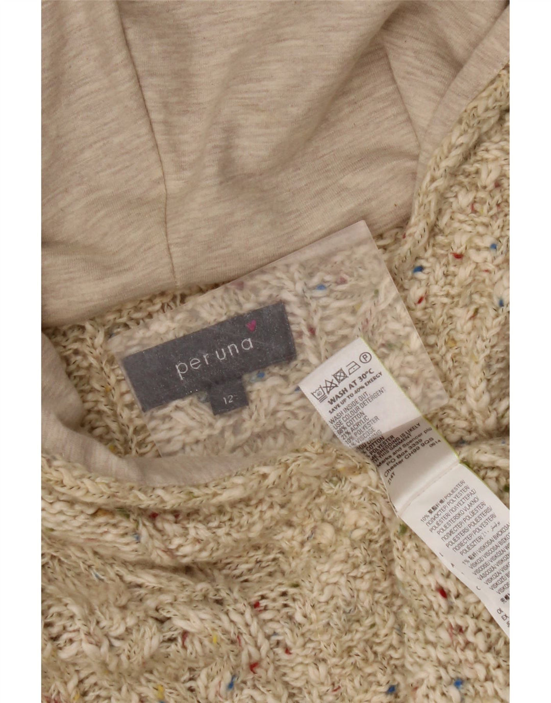 Maglione cardigan con cappuccio da donna PER UNA UK 12 Cotone screziato beige medio