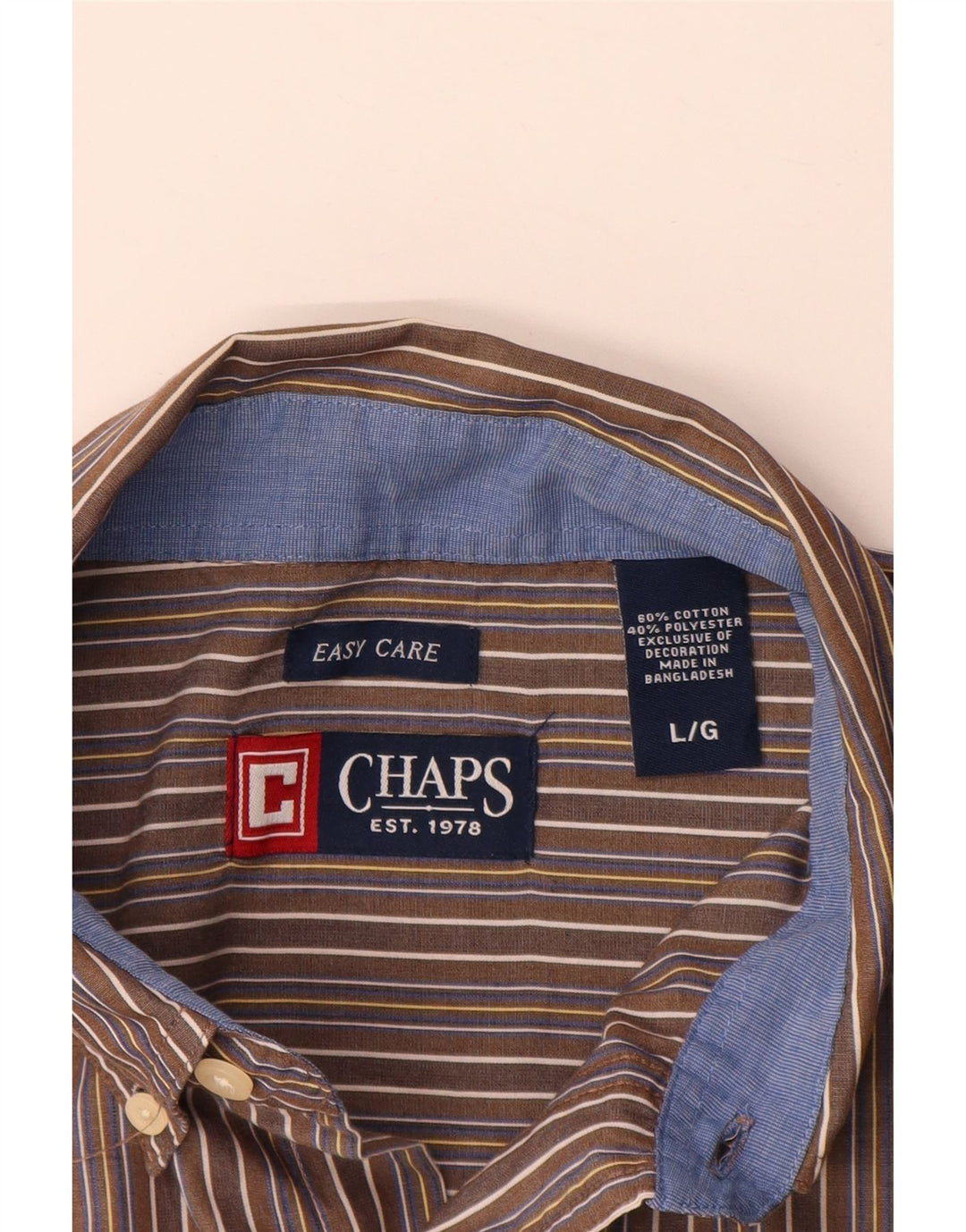 Chaps Camicia da uomo a maniche corte Easy Care, grande, in cotone a righe marroni