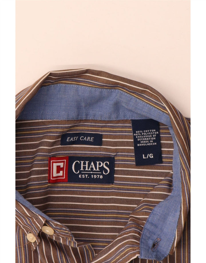 Chaps Camicia da uomo a maniche corte Easy Care, grande, in cotone a righe marroni