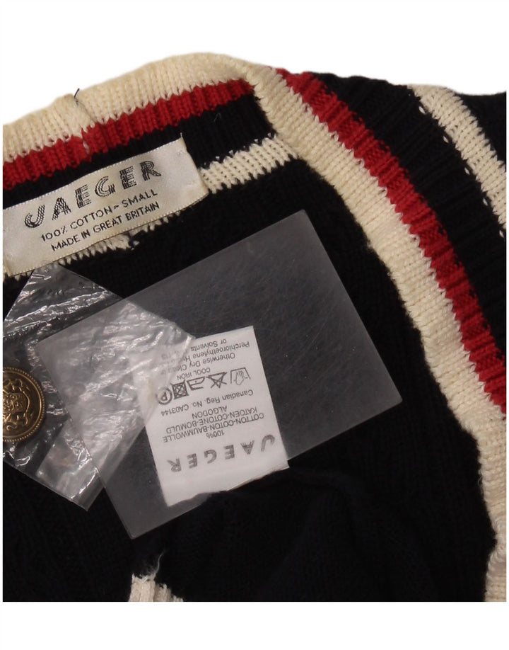 JAEGER Maglione cardigan oversize da donna UK 10 Piccolo blu navy color block