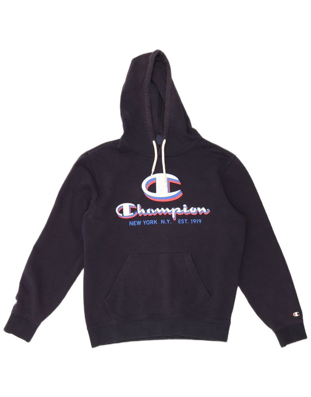 Felpa con cappuccio grafica da uomo Champion, cotone medio blu navy