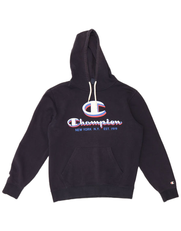 Felpa con cappuccio grafica da uomo Champion, cotone medio blu navy