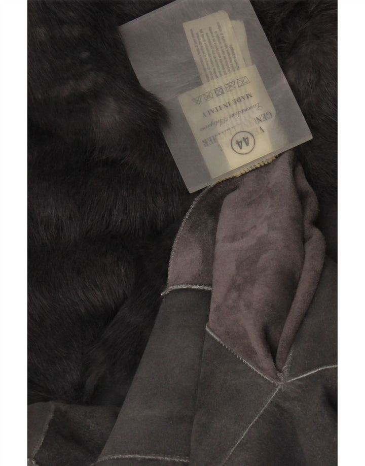 Cappotto in shearling con cappuccio oversize da donna vintage con maniche a 3/4 IT 44 Grigio medio