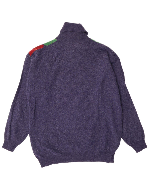 Maglione da uomo a collo alto Benetton XL blu navy a rombi/diamante classico