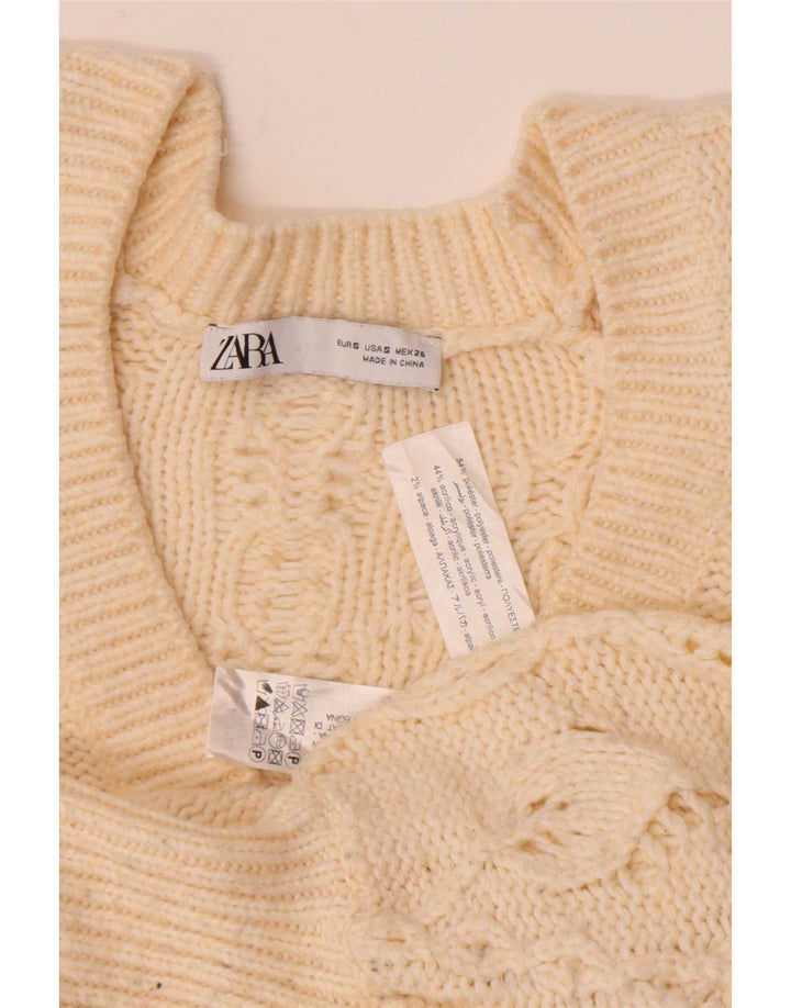 Maglione cardigan corto da donna Zara UK 10 piccolo poliestere bianco sporco